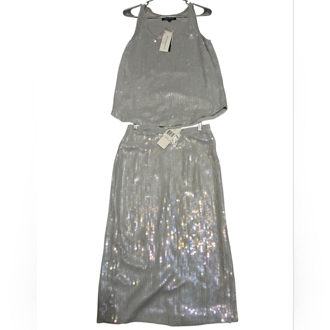 Nwt French Connection Two-Piece Top And Skirt Iridescent Sequin Set